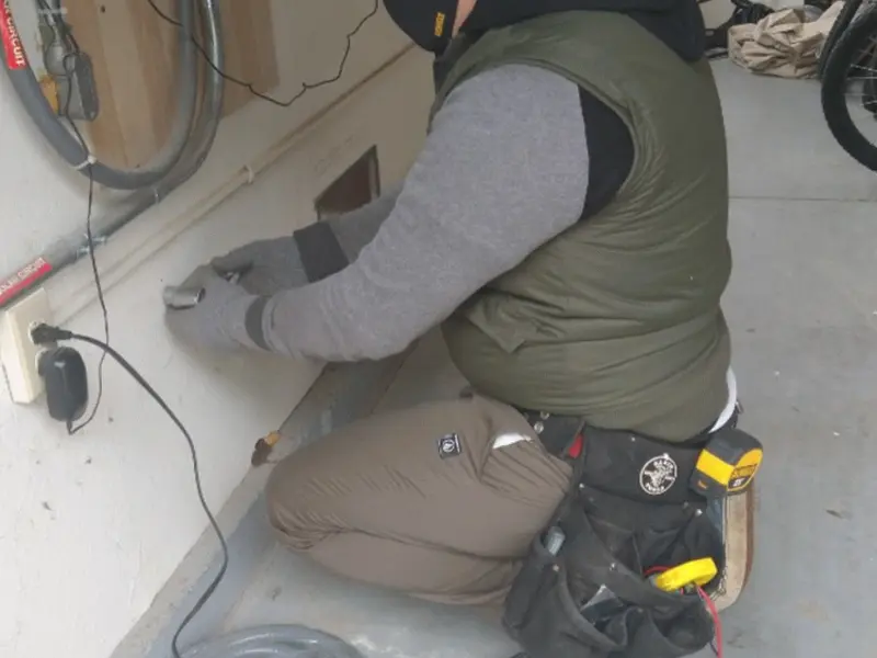 Electrician performing outlet wiring in a Cocoa Beach garage